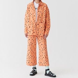 Lazy oaf orange chore jacket with smiley face pattern